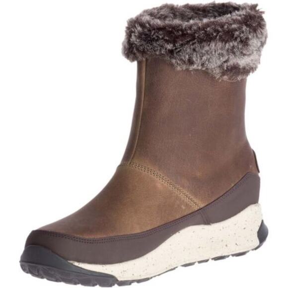 Chaco ‘Borealis’ Mink & Leather Mid Waterproof Boot in Brown & Cream Size 6 - Picture 15 of 15